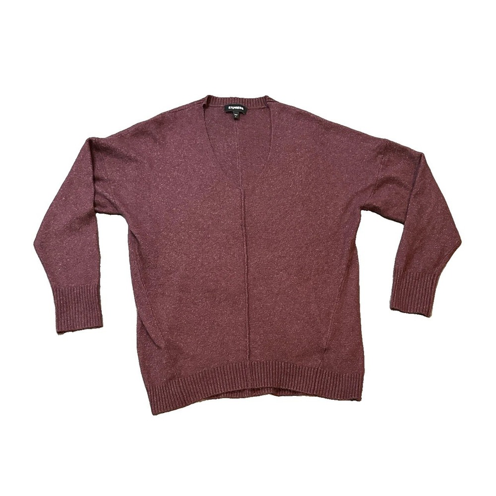 Wool Blend Express Burgandy Womens Sweater S Slouchy Tunic Shimmer Quiet Luxury